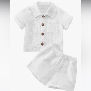 Baby Boy White Button-Up Shirt and Shorts Set